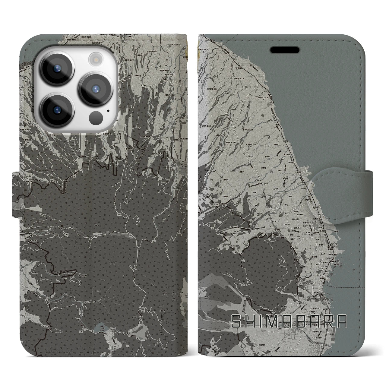 【島原(長崎県)】地図柄iPhoneケース(手帳タイプ)
