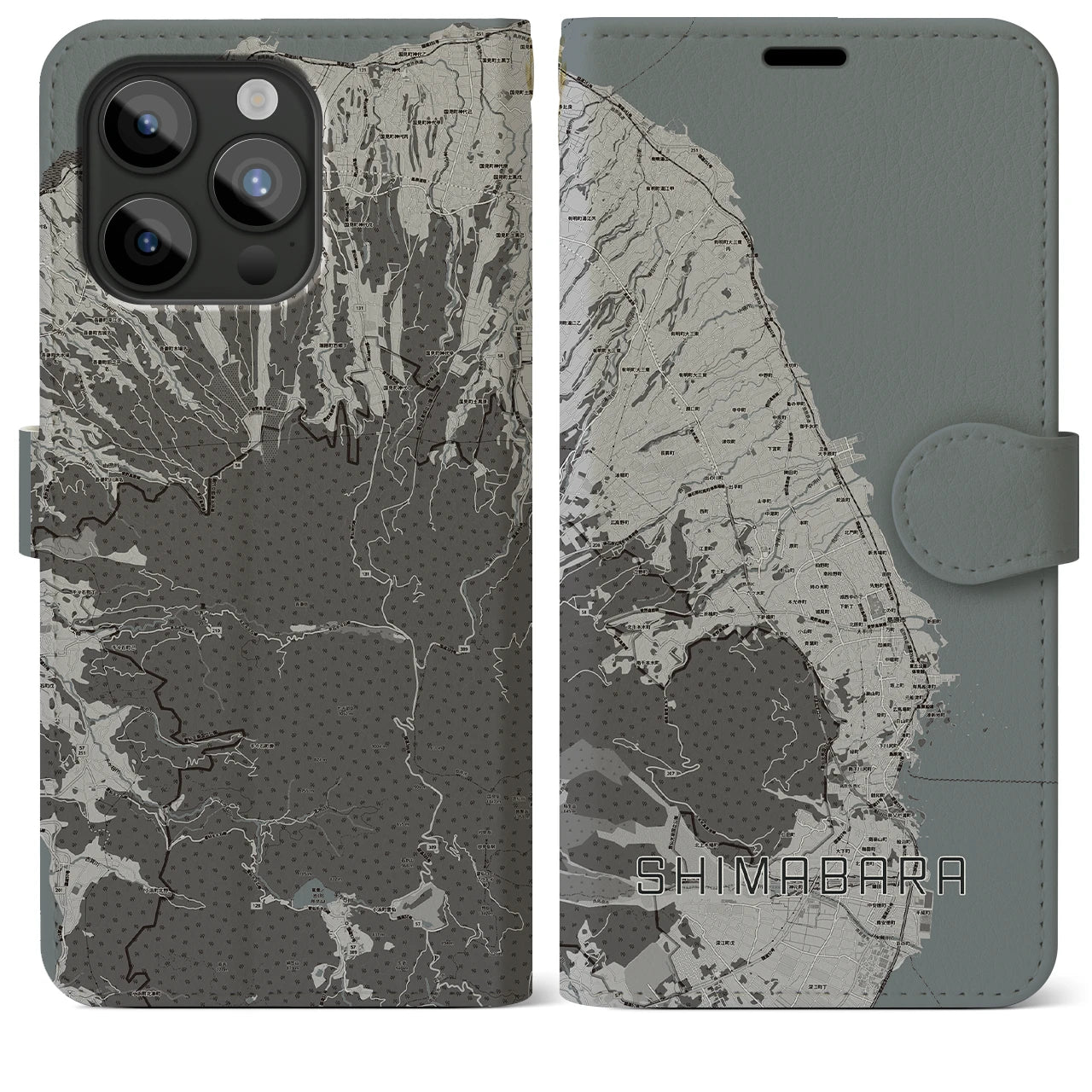 【島原(長崎県)】地図柄iPhoneケース(手帳タイプ)