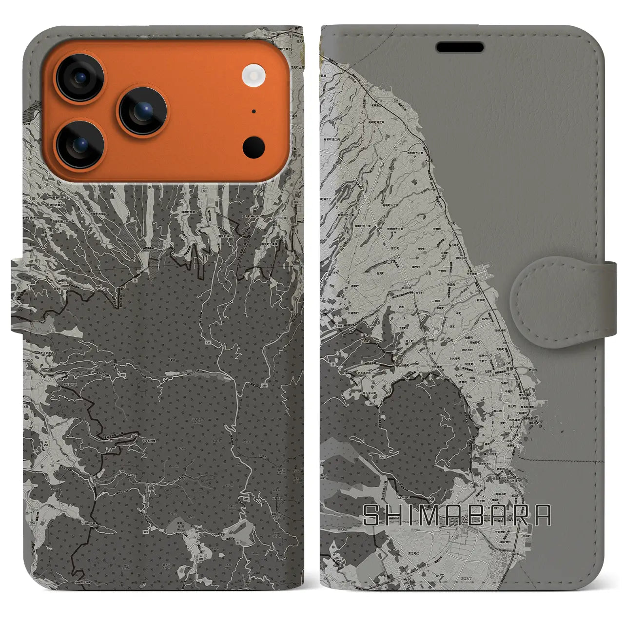 【島原(長崎県)】地図柄iPhoneケース(手帳タイプ)