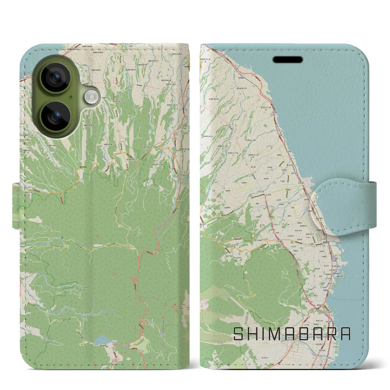 【島原(長崎県)】地図柄iPhoneケース(手帳タイプ)モノトーン・iPhone 17 Pro Max 用