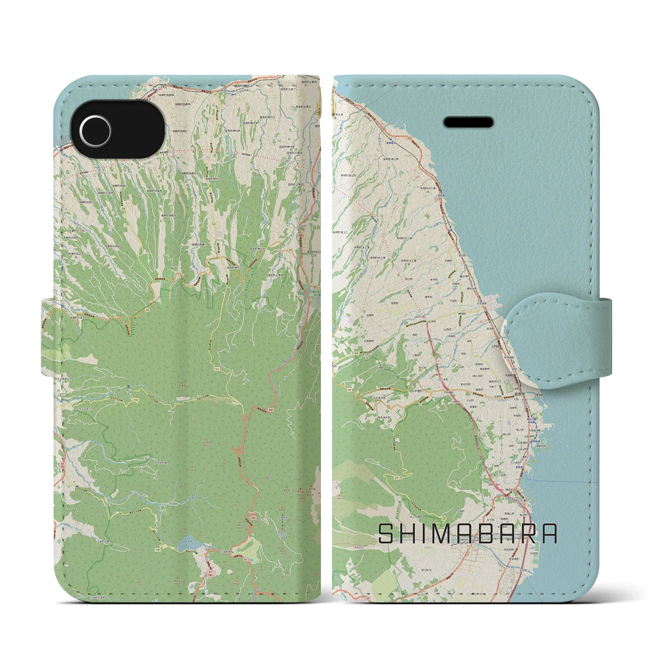 【島原(長崎県)】地図柄iPhoneケース(手帳タイプ)ナチュラル・iPhone SE(第3 / 第2世代) / 8 / 7 / 6s / 6 用