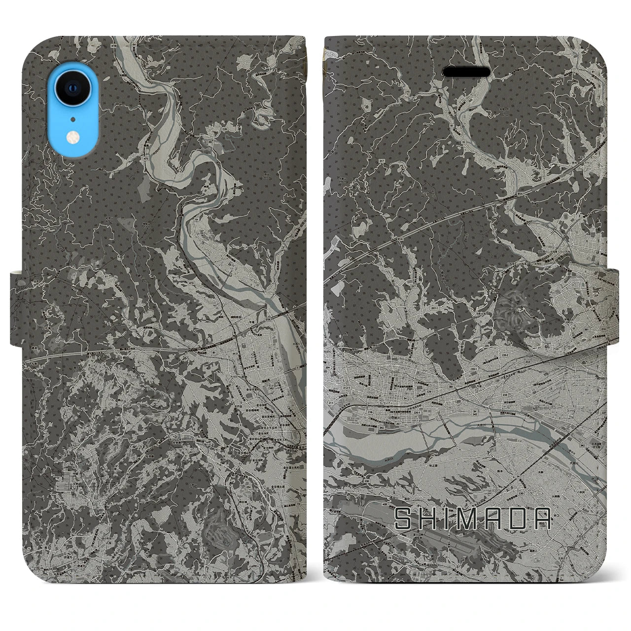 【島田(静岡県)】地図柄iPhoneケース(手帳タイプ)モノトーン・iPhone XR 用