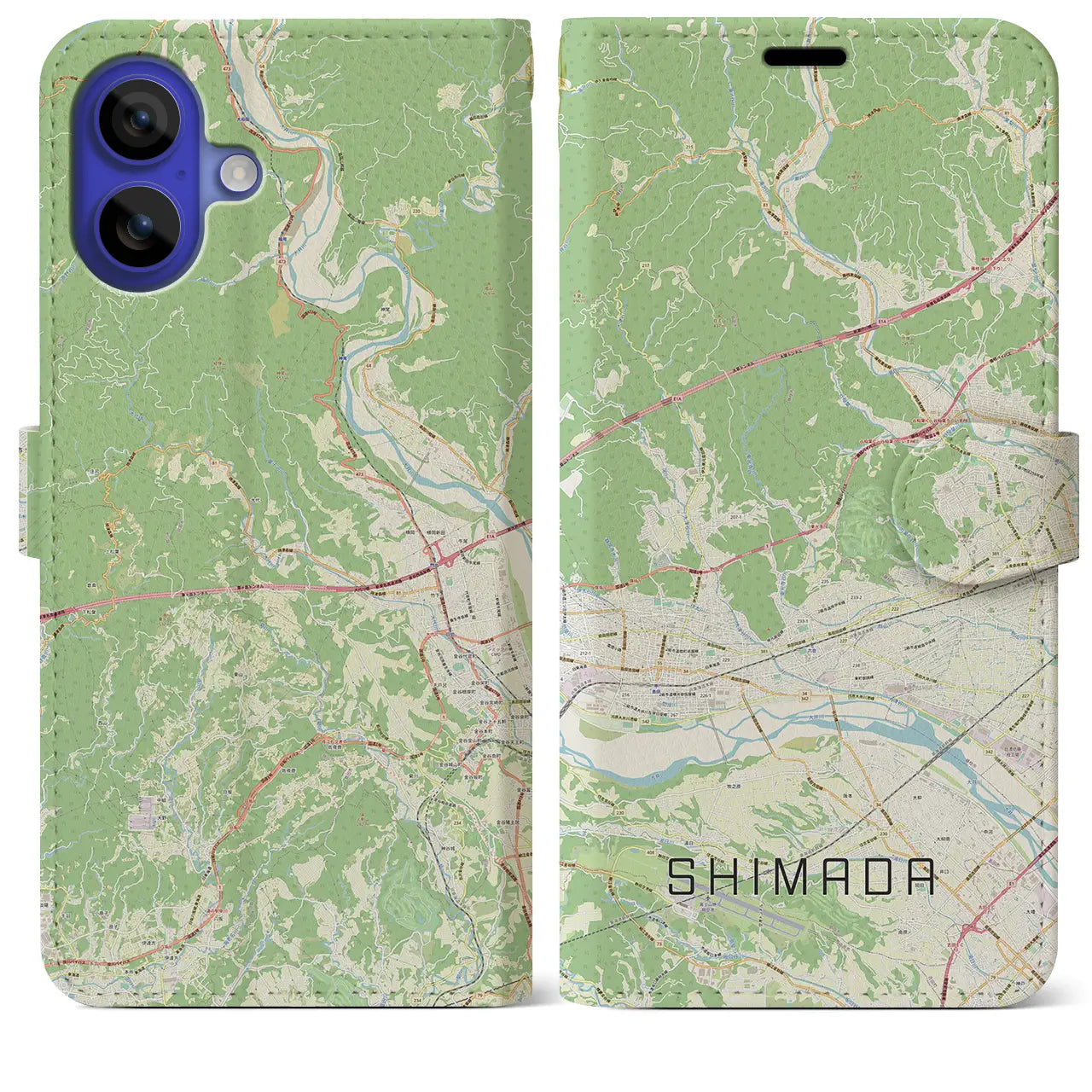 【島田(静岡県)】地図柄iPhoneケース(手帳タイプ)ナチュラル・iPhone 16 Pro Max 用