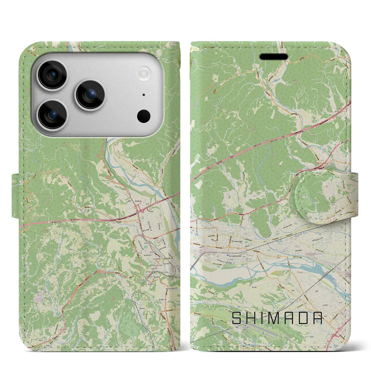【島田(静岡県)】地図柄iPhoneケース(手帳タイプ)モノトーン・iPhone 17 Pro Max 用