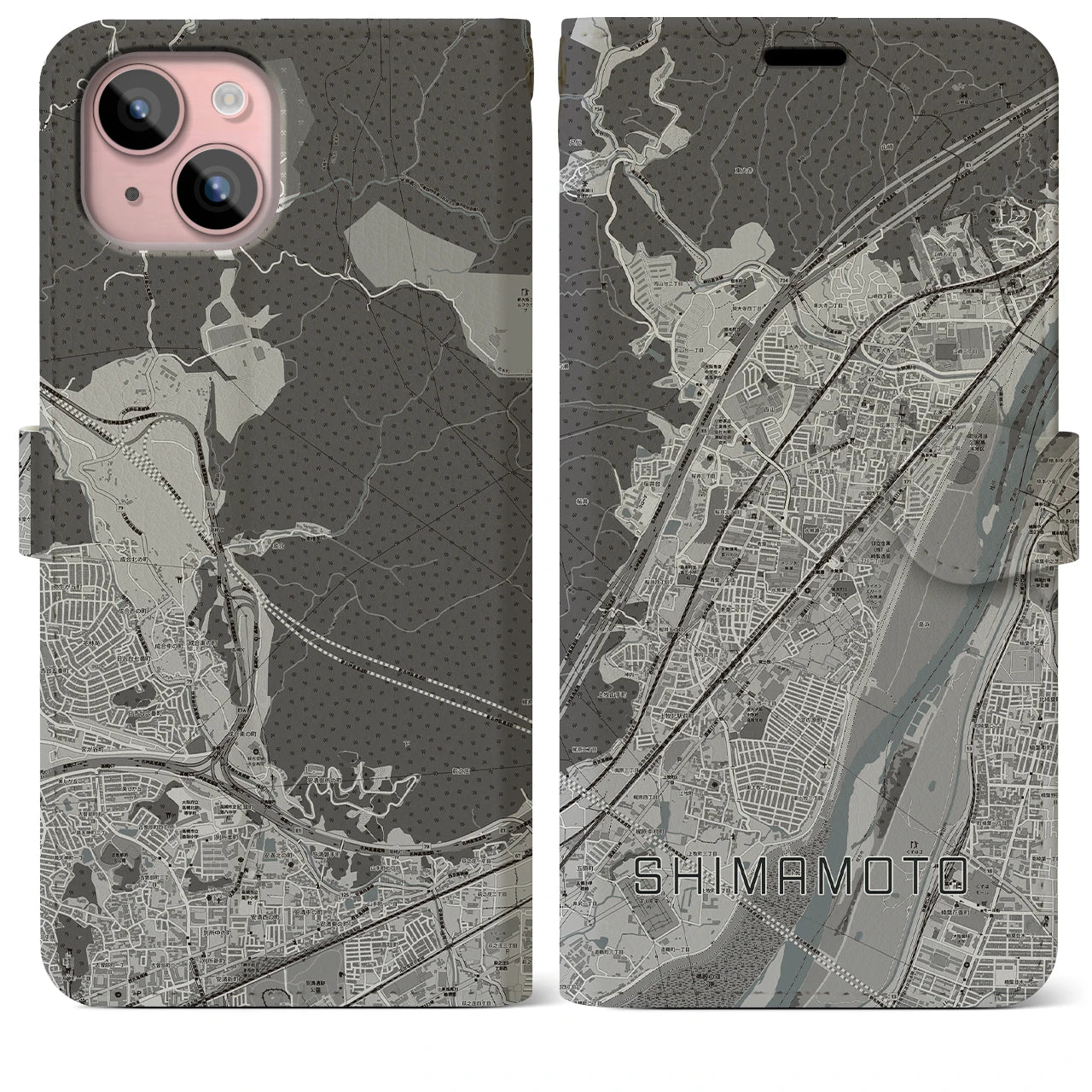 【島本(大阪府)】地図柄iPhoneケース(手帳タイプ)