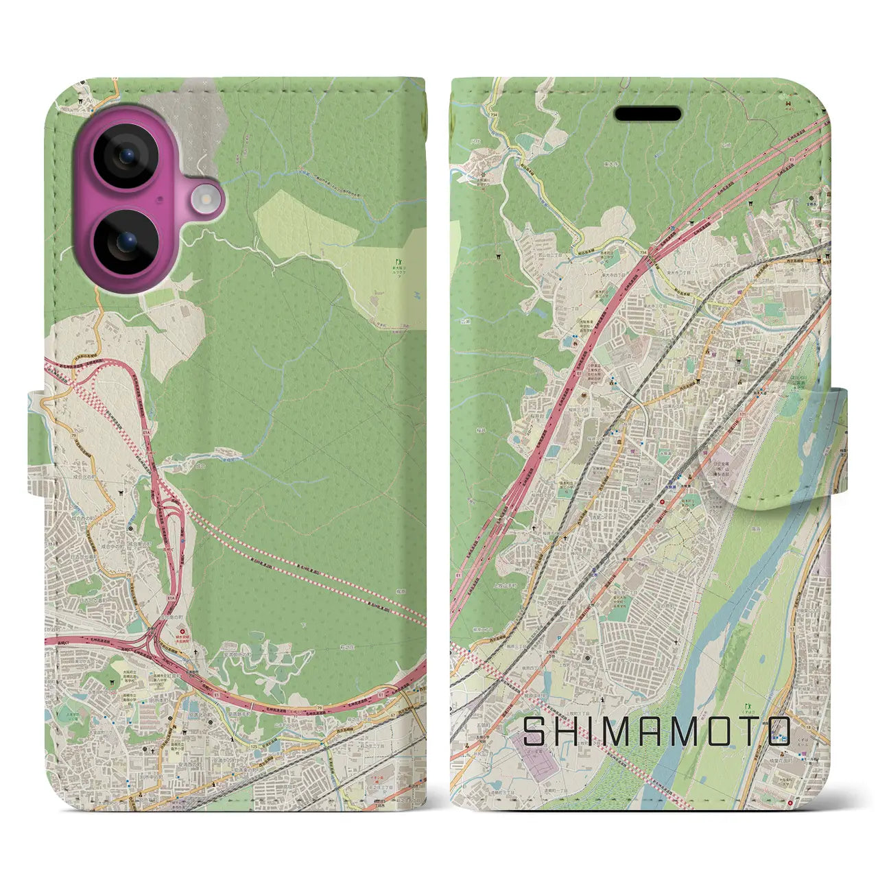 【島本(大阪府)】地図柄iPhoneケース(手帳タイプ)ナチュラル・iPhone 16 Pro 用