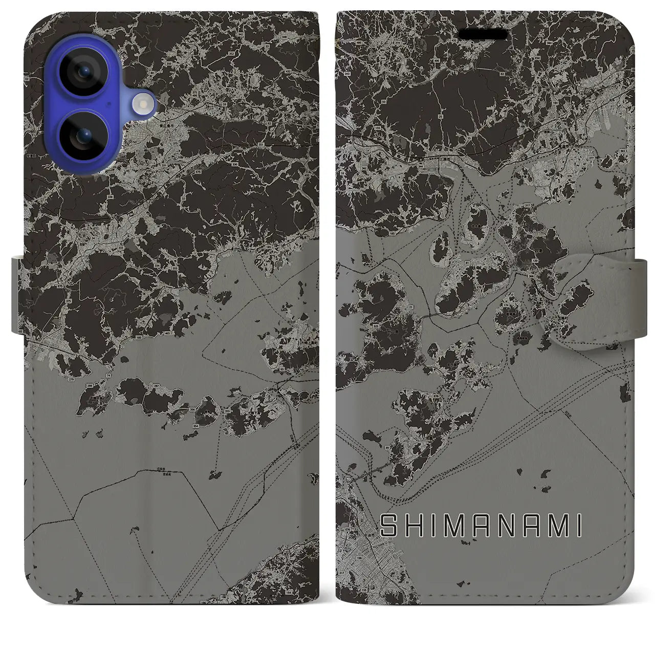 【しまなみ2(広島県)】地図柄iPhoneケース(手帳タイプ)モノトーン・iPhone 16 Pro Max 用
