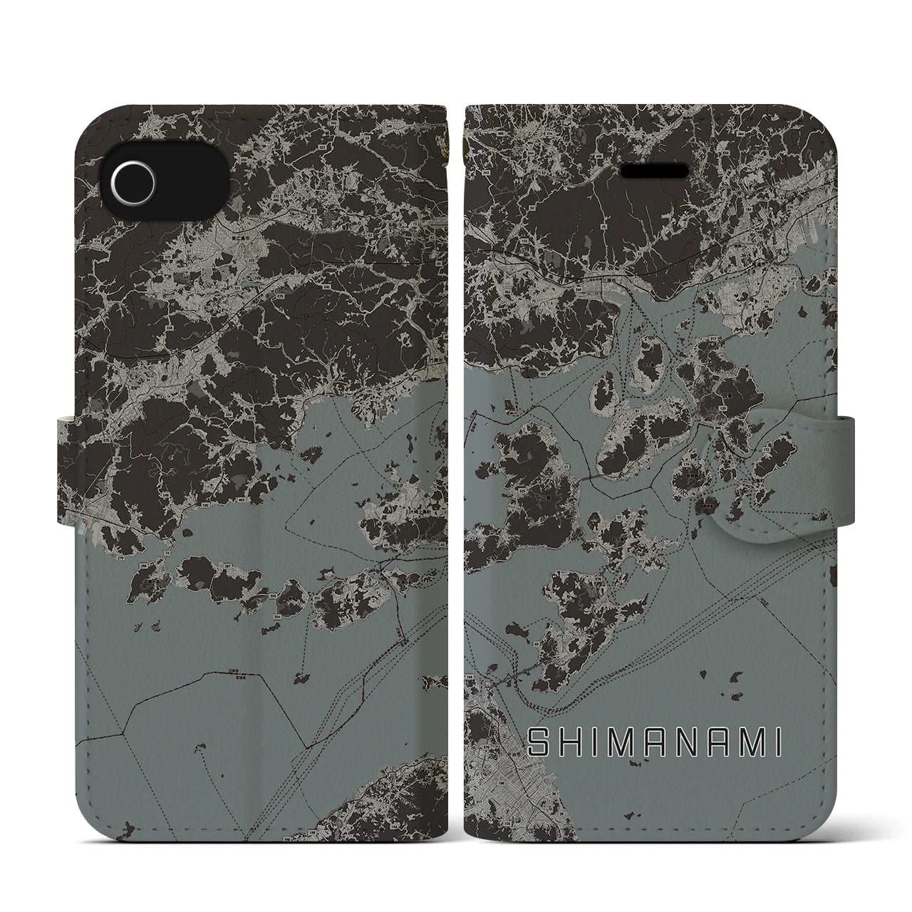 【しまなみ2(広島県)】地図柄iPhoneケース(手帳タイプ)モノトーン・iPhone SE(第3 / 第2世代) / 8 / 7 / 6s / 6 用