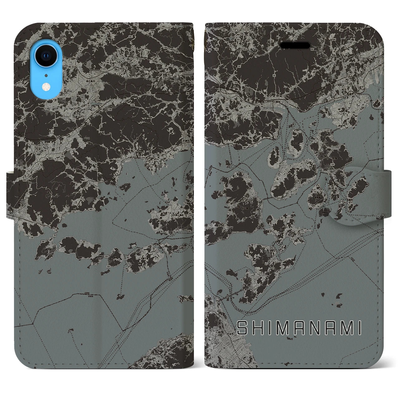 【しまなみ2(広島県)】地図柄iPhoneケース(手帳タイプ)モノトーン・iPhone XR 用
