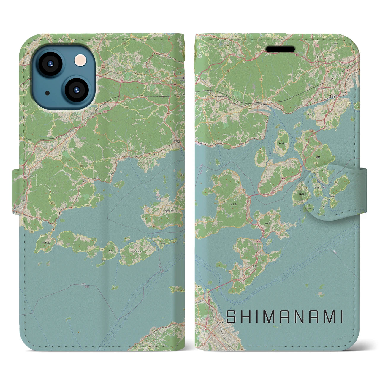 【しまなみ2(広島県)】地図柄iPhoneケース(手帳タイプ)