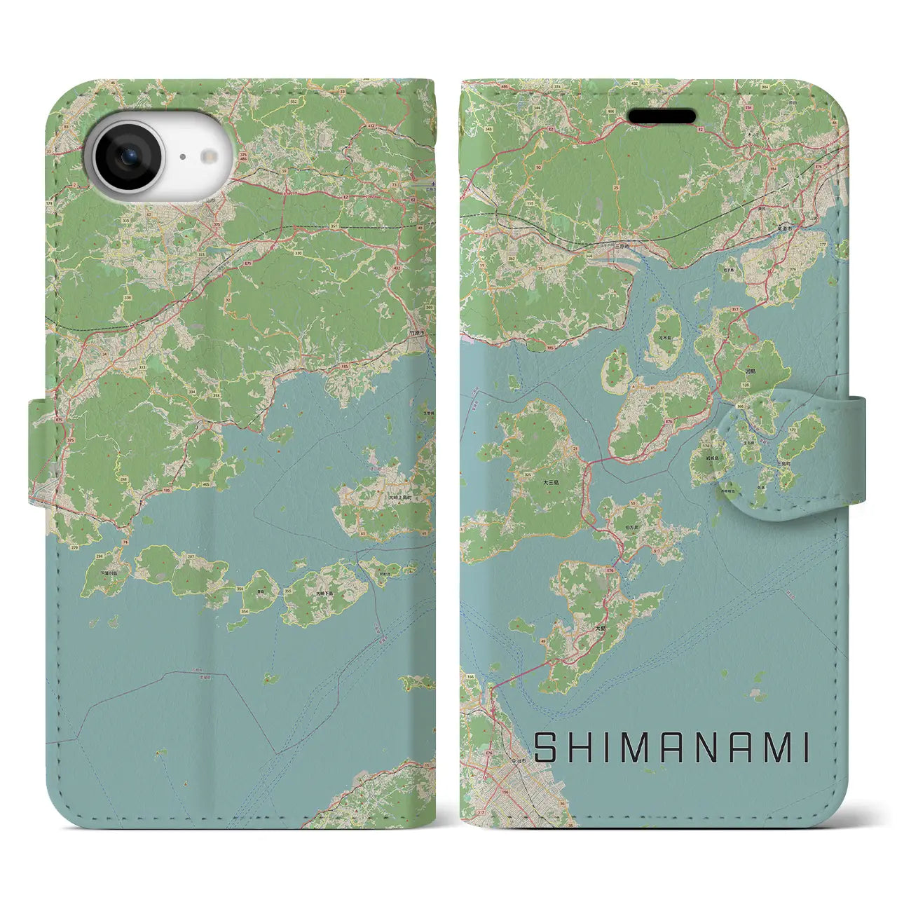 【しまなみ2(広島県)】地図柄iPhoneケース(手帳タイプ)