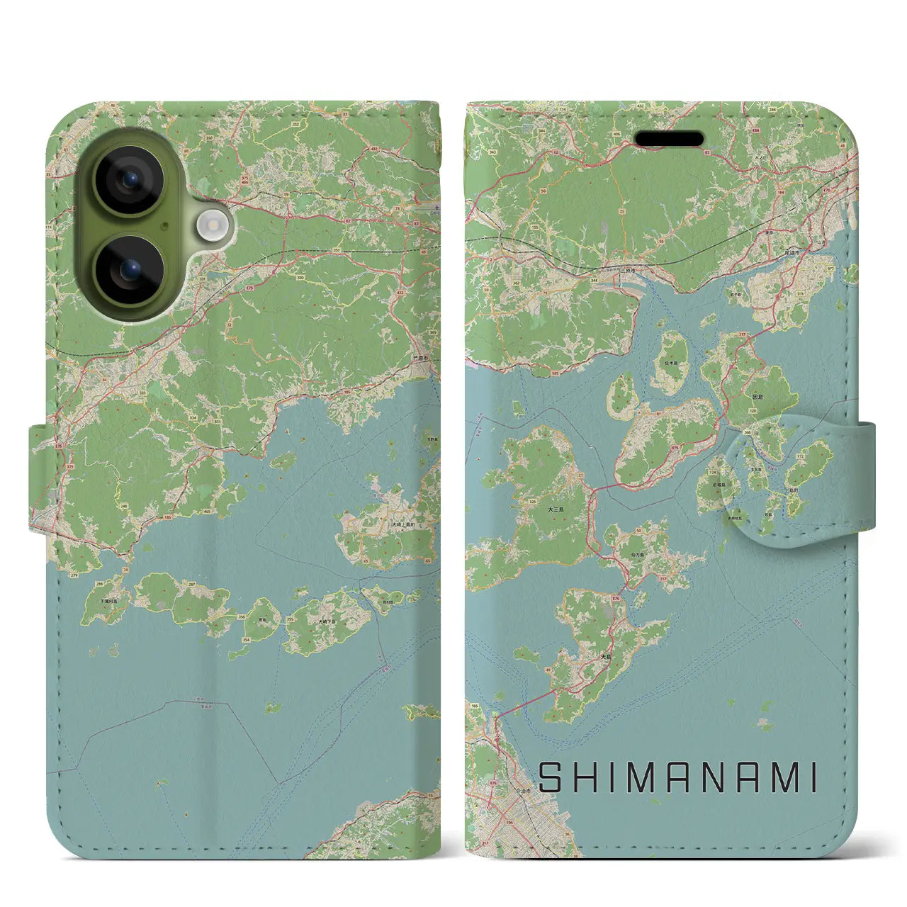 【しまなみ2(広島県)】地図柄iPhoneケース(手帳タイプ)