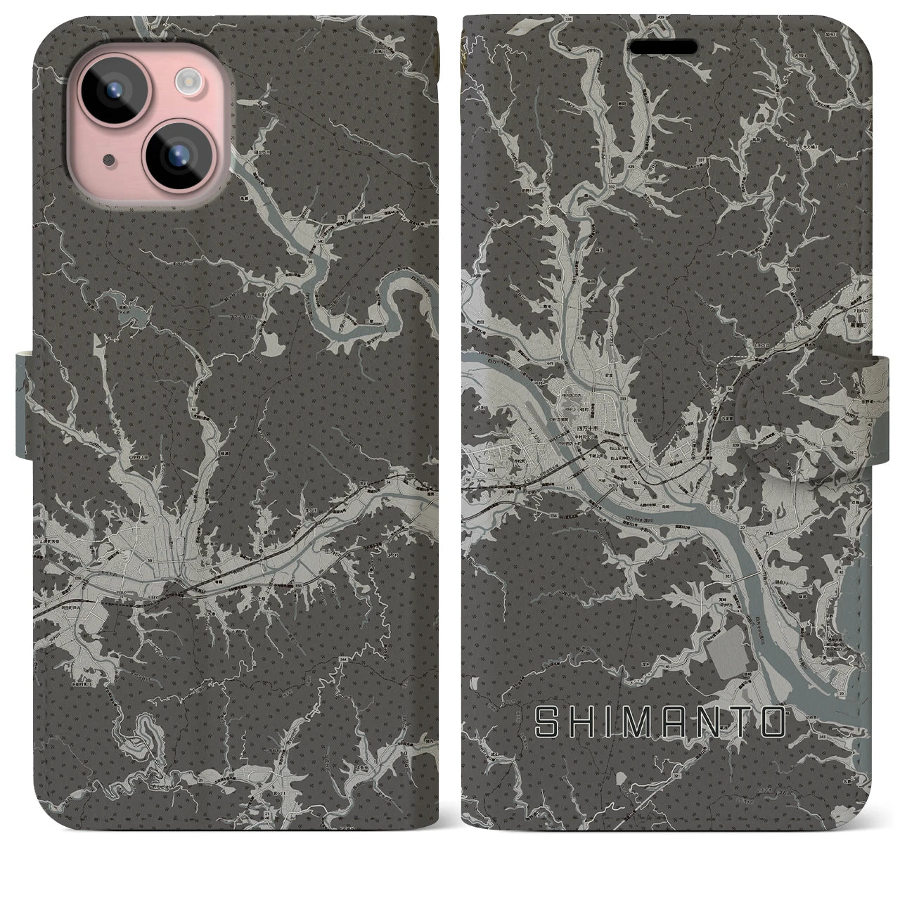 【四万十(高知県)】地図柄iPhoneケース(手帳タイプ)