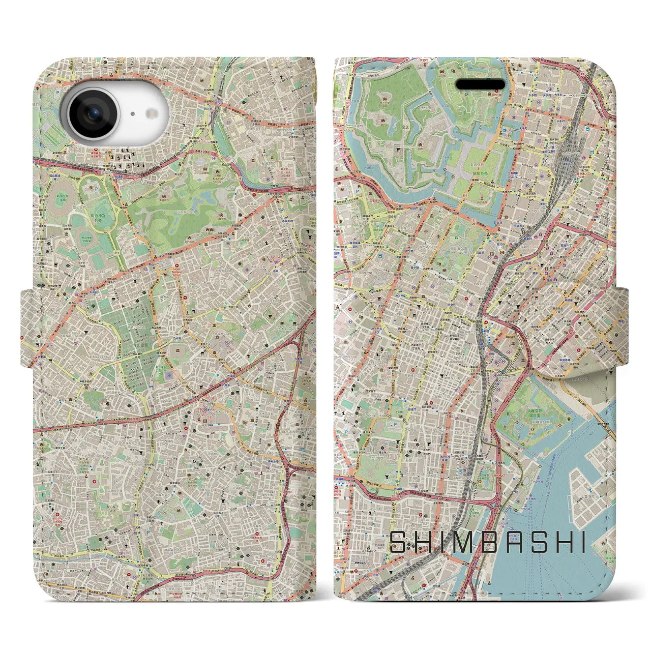 【新橋(東京都)】地図柄iPhoneケース(手帳タイプ)