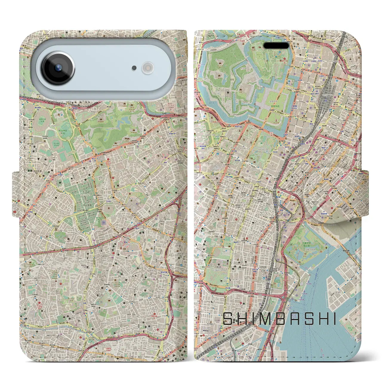 【新橋(東京都)】地図柄iPhoneケース(手帳タイプ)ナチュラル・iPhone 17 Pro Max 用