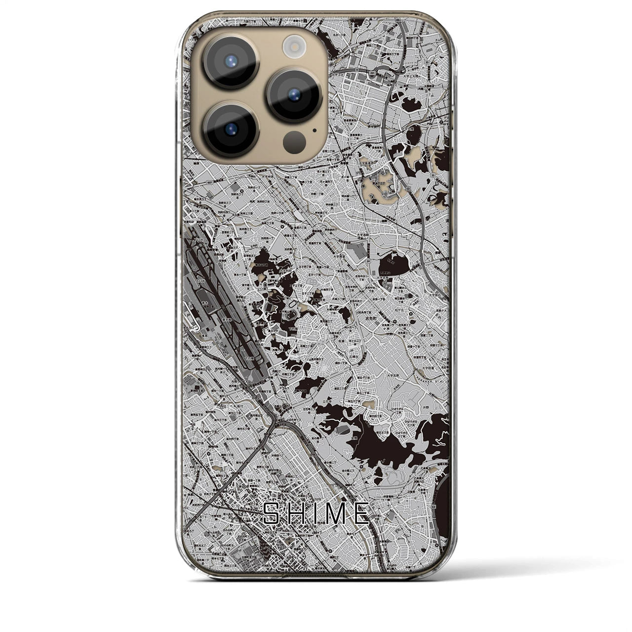 【志免(福岡県)】地図柄iPhoneケース(クリアタイプ)モノトーン・iPhone 14 Pro Max 用