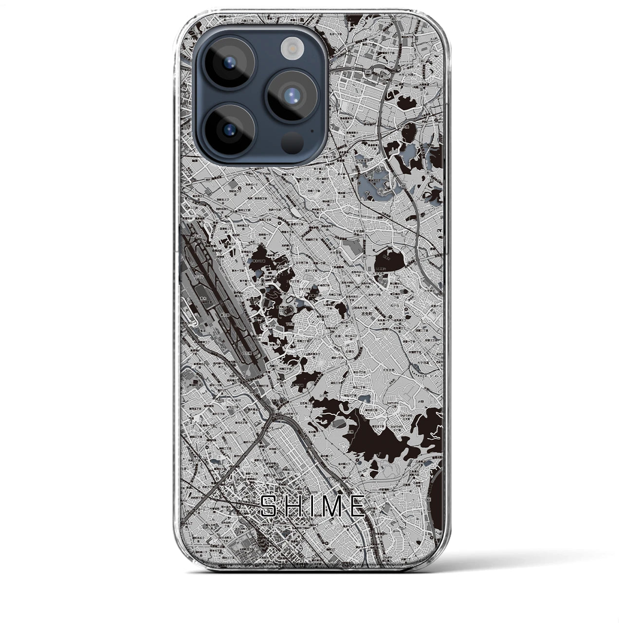 【志免(福岡県)】地図柄iPhoneケース(クリアタイプ)モノトーン・iPhone 15 Pro Max 用