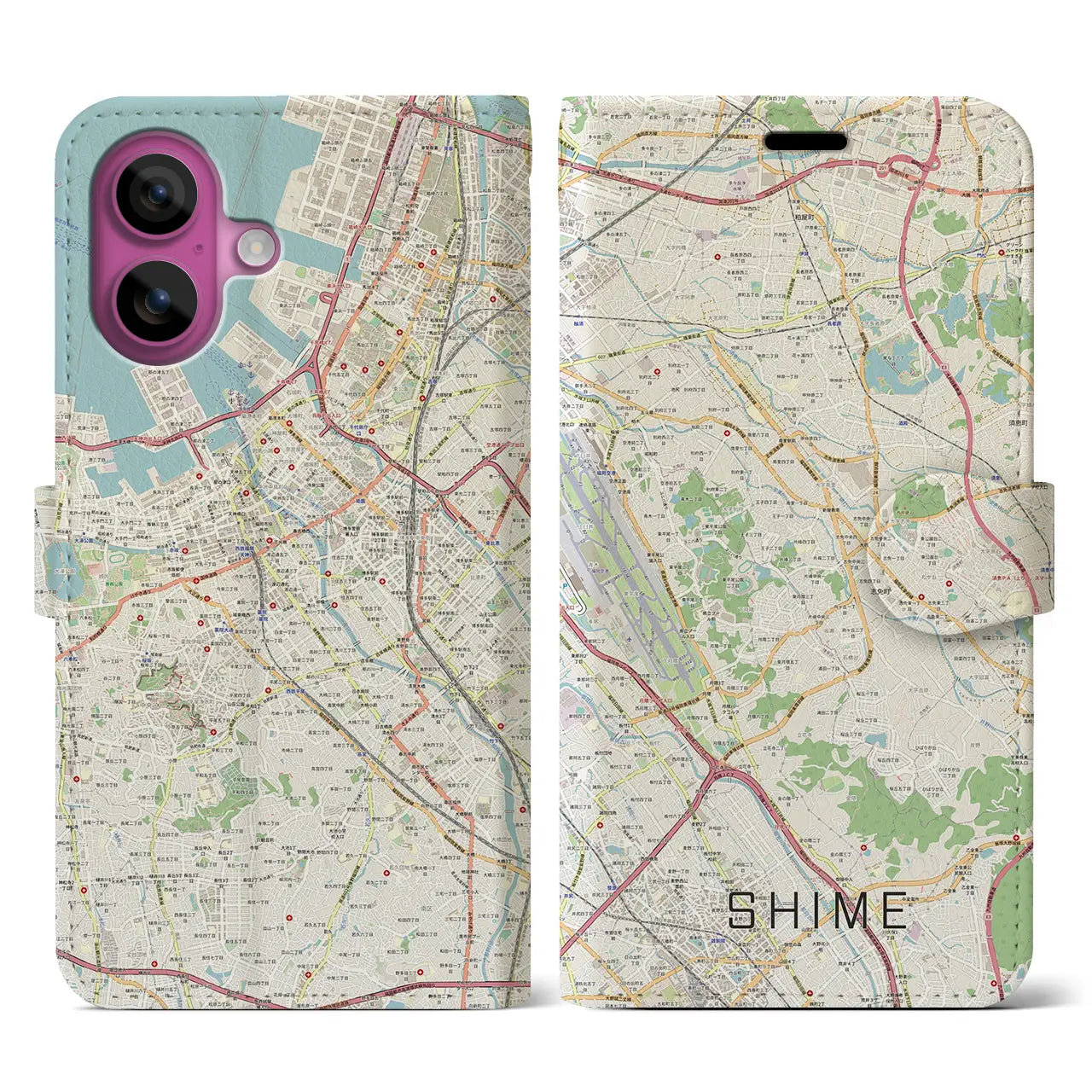 【志免(福岡県)】地図柄iPhoneケース(手帳タイプ)ナチュラル・iPhone 16 Pro 用