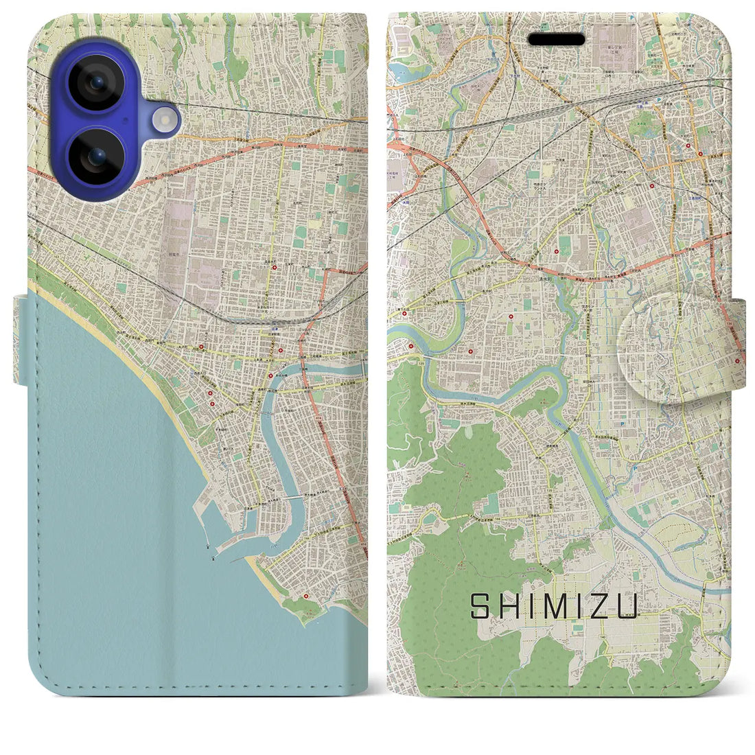 【清水(静岡県清水町)】地図柄iPhoneケース(手帳タイプ)ナチュラル・iPhone 16 Pro Max 用
