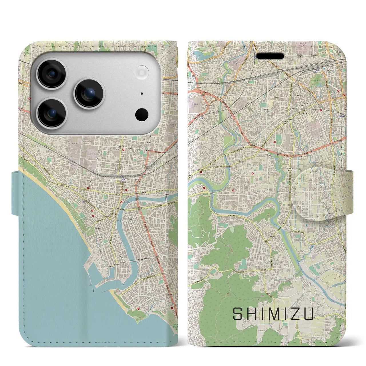 【清水(静岡県清水町)】地図柄iPhoneケース(手帳タイプ)ナチュラル・iPhone 17 Pro Max 用