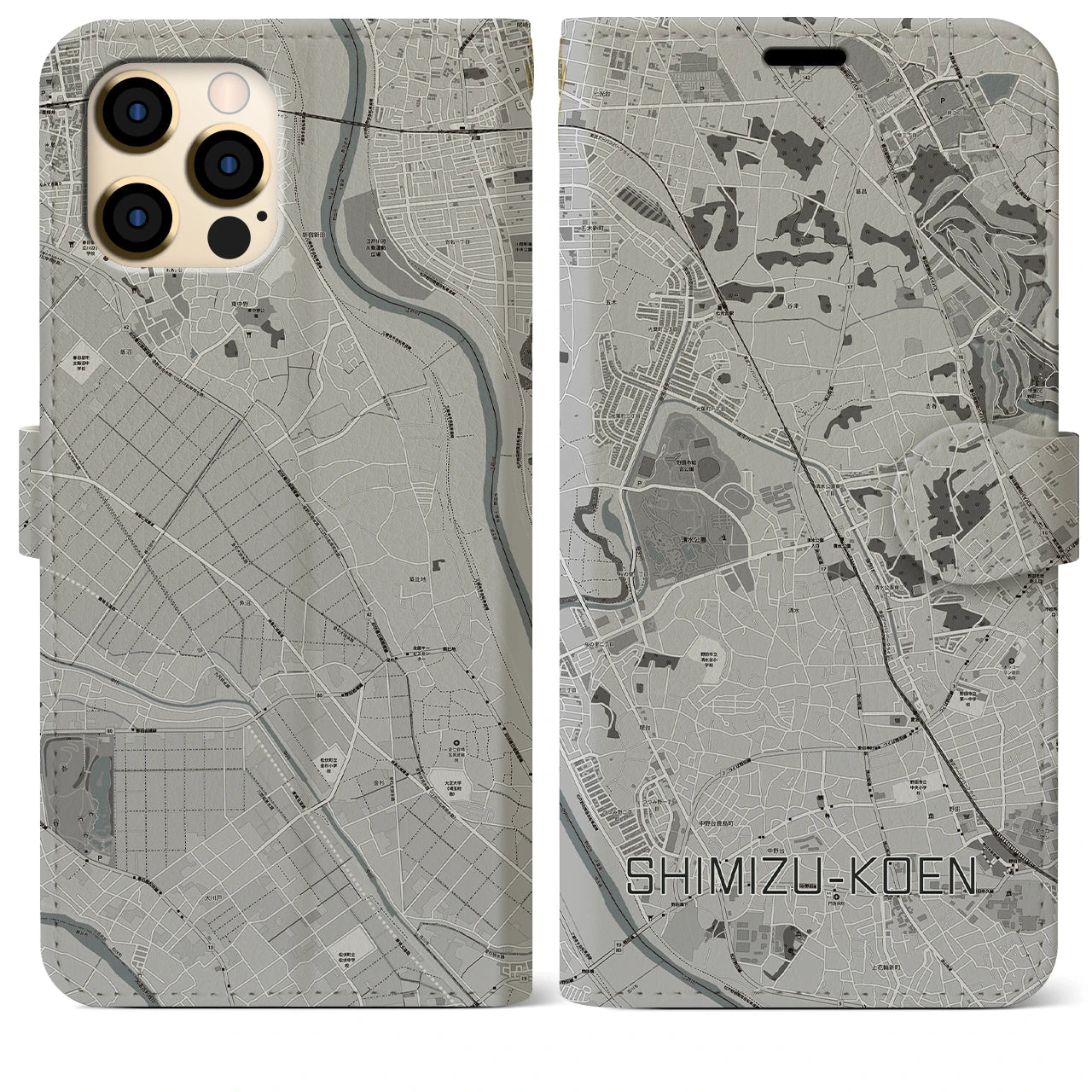 【清水公園(千葉県)】地図柄iPhoneケース(手帳タイプ)