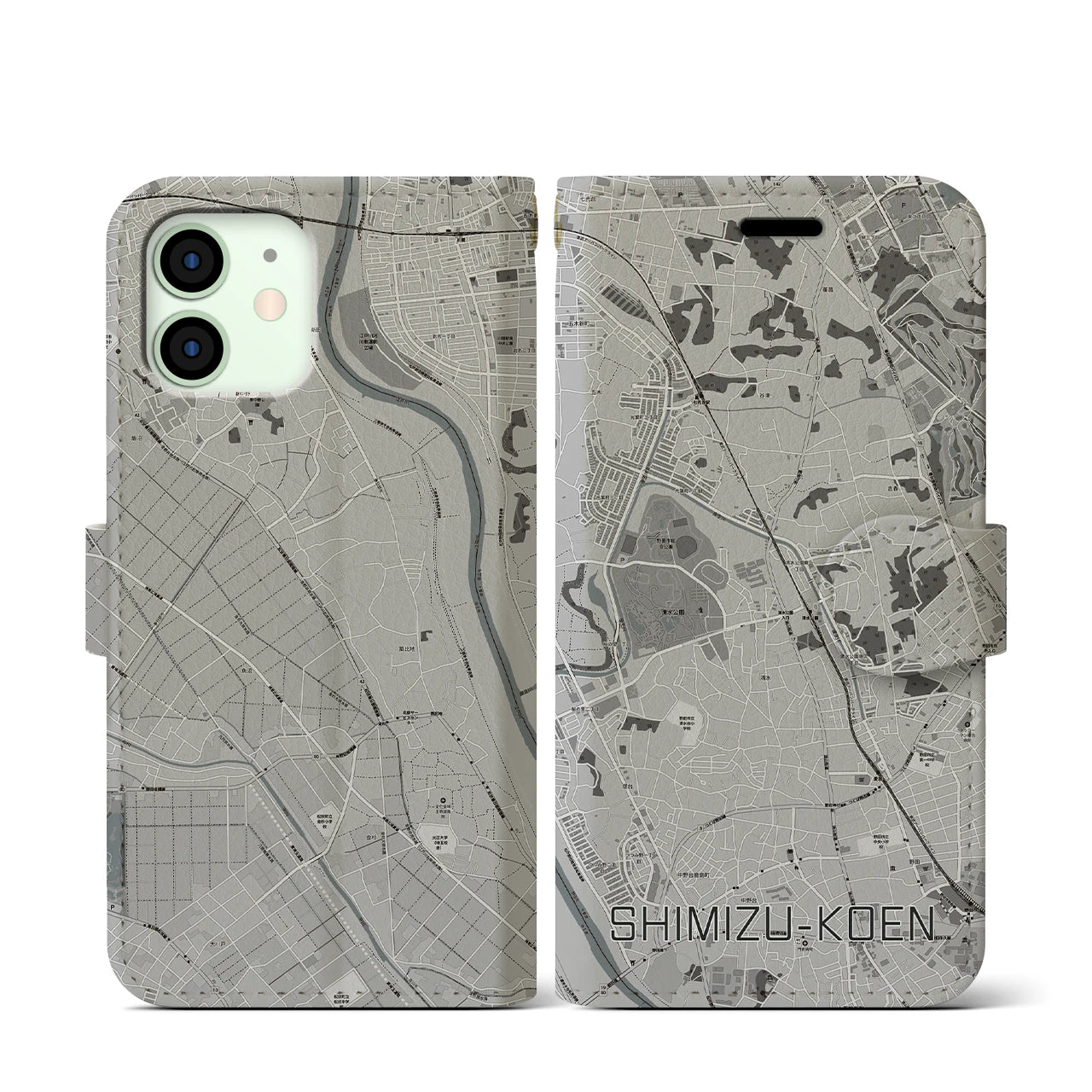 【清水公園(千葉県)】地図柄iPhoneケース(手帳タイプ)