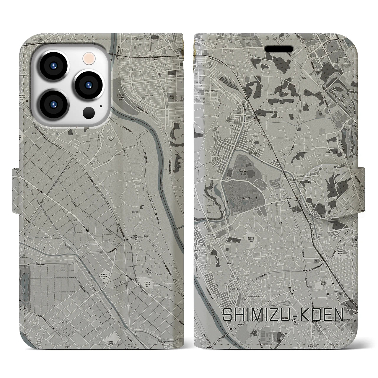 【清水公園(千葉県)】地図柄iPhoneケース(手帳タイプ)