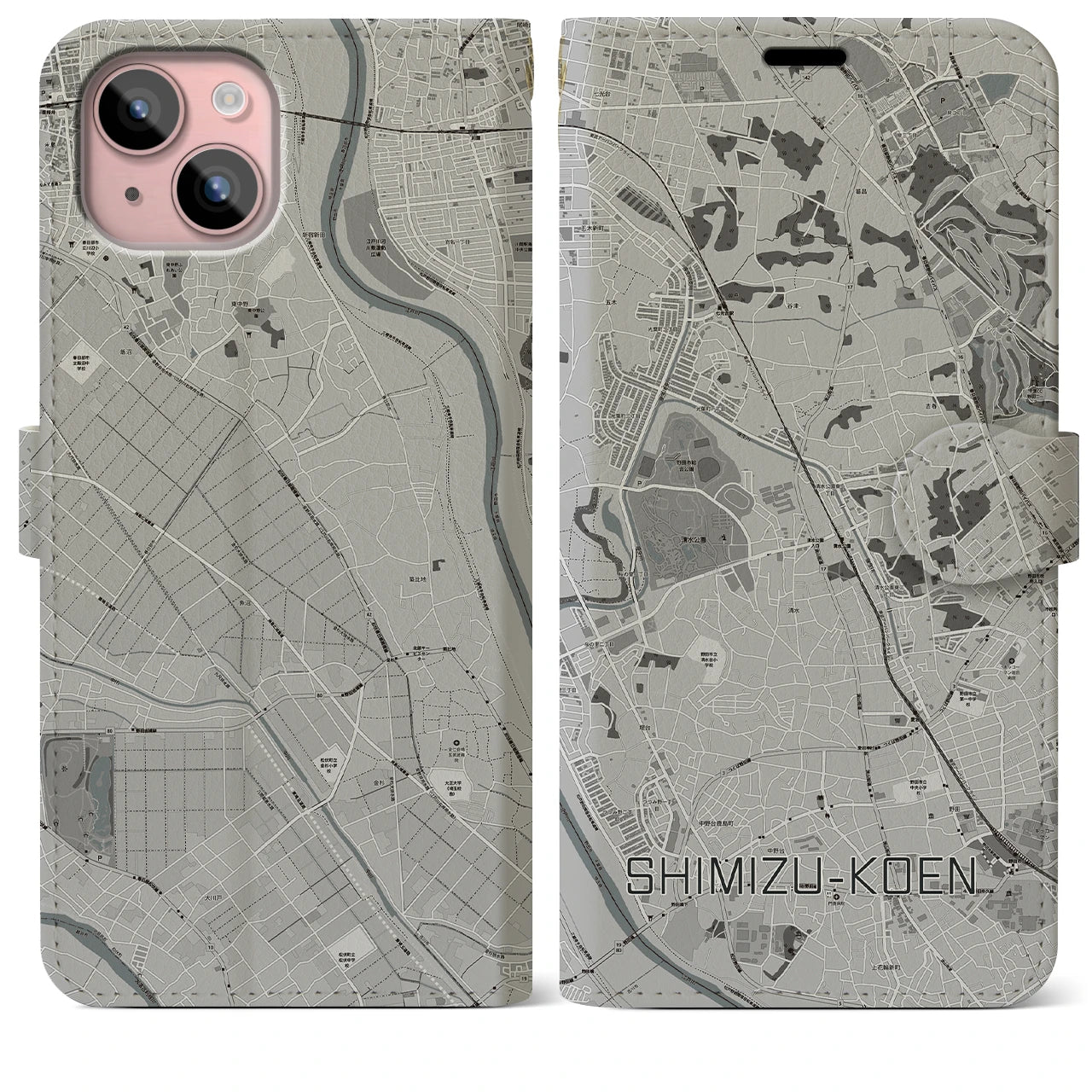 【清水公園(千葉県)】地図柄iPhoneケース(手帳タイプ)