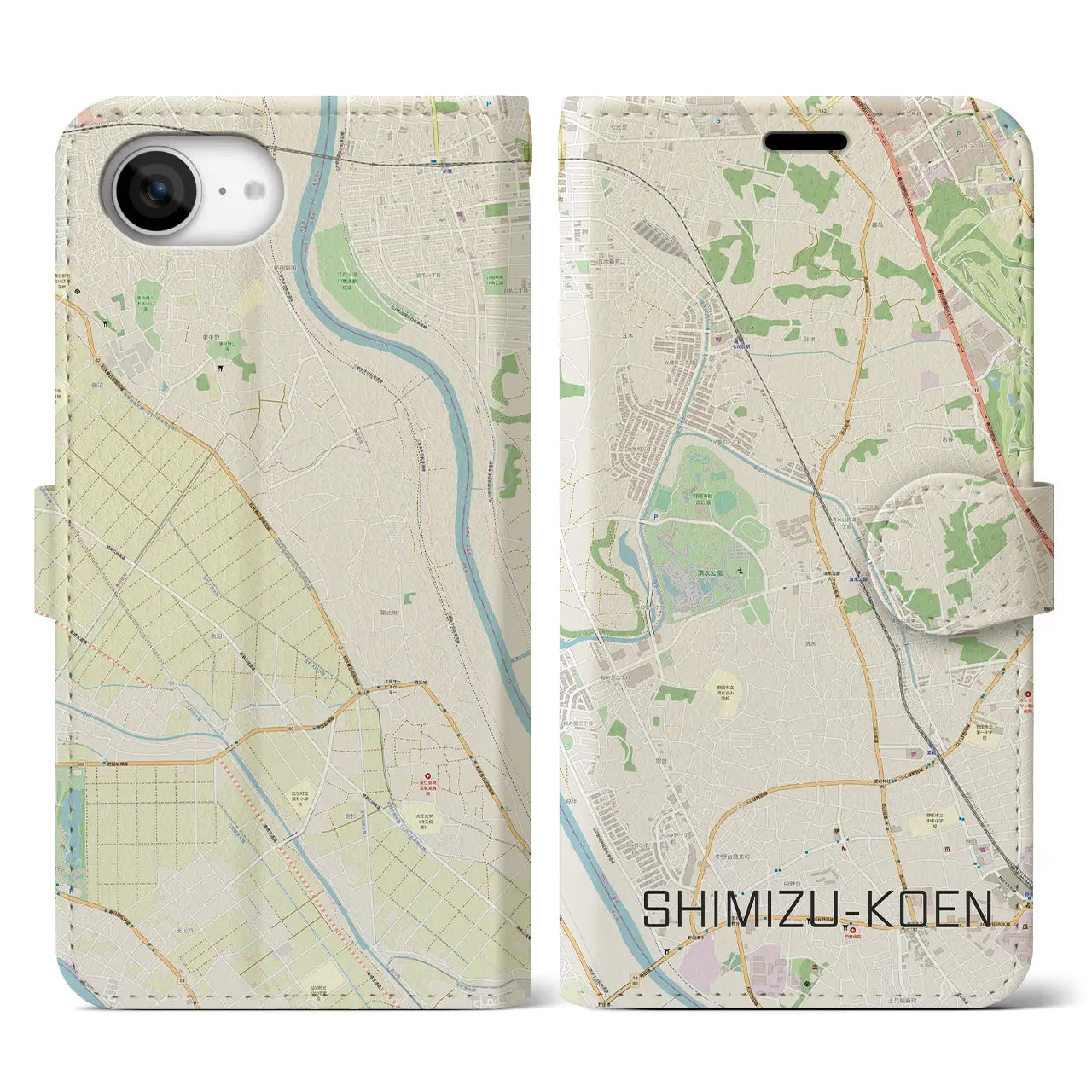 【清水公園(千葉県)】地図柄iPhoneケース(手帳タイプ)