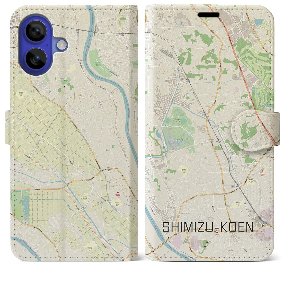 【清水公園(千葉県)】地図柄iPhoneケース(手帳タイプ)ナチュラル・iPhone 16 Pro Max 用