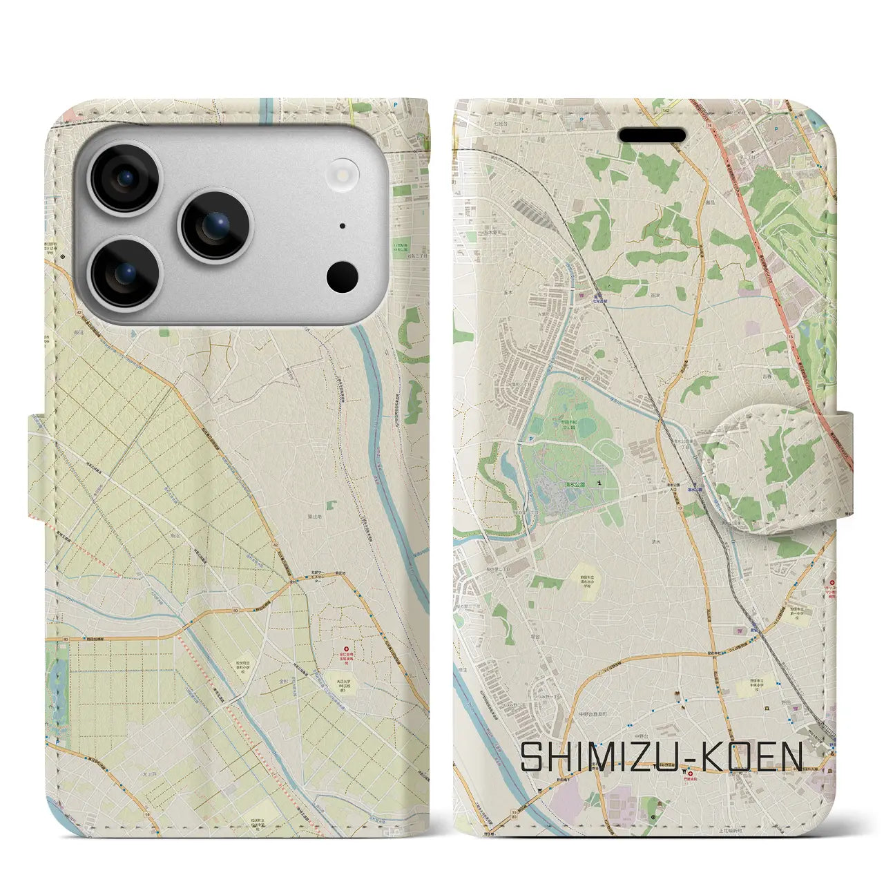 【清水公園(千葉県)】地図柄iPhoneケース(手帳タイプ)