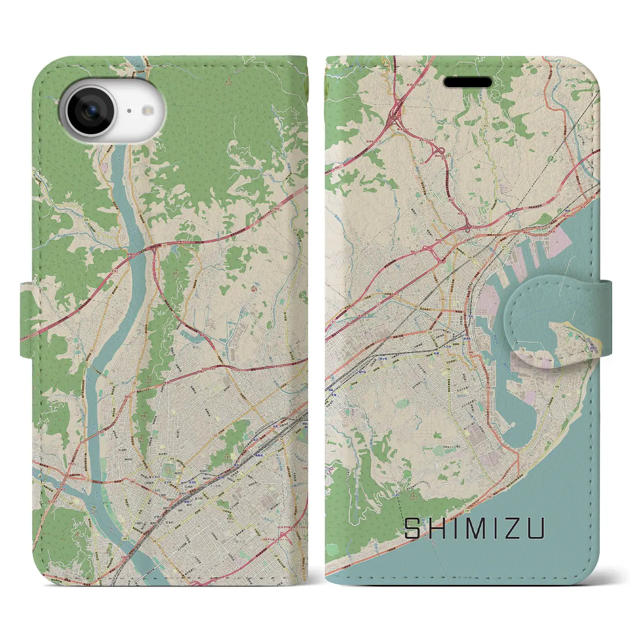 【清水(静岡県)】地図柄iPhoneケース(手帳タイプ)