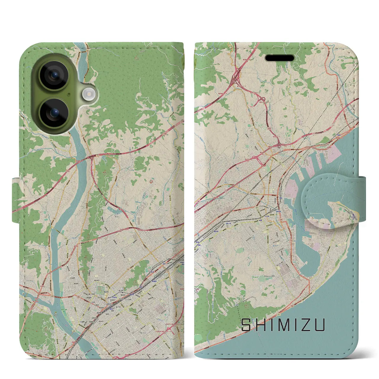 【清水(静岡県)】地図柄iPhoneケース(手帳タイプ)