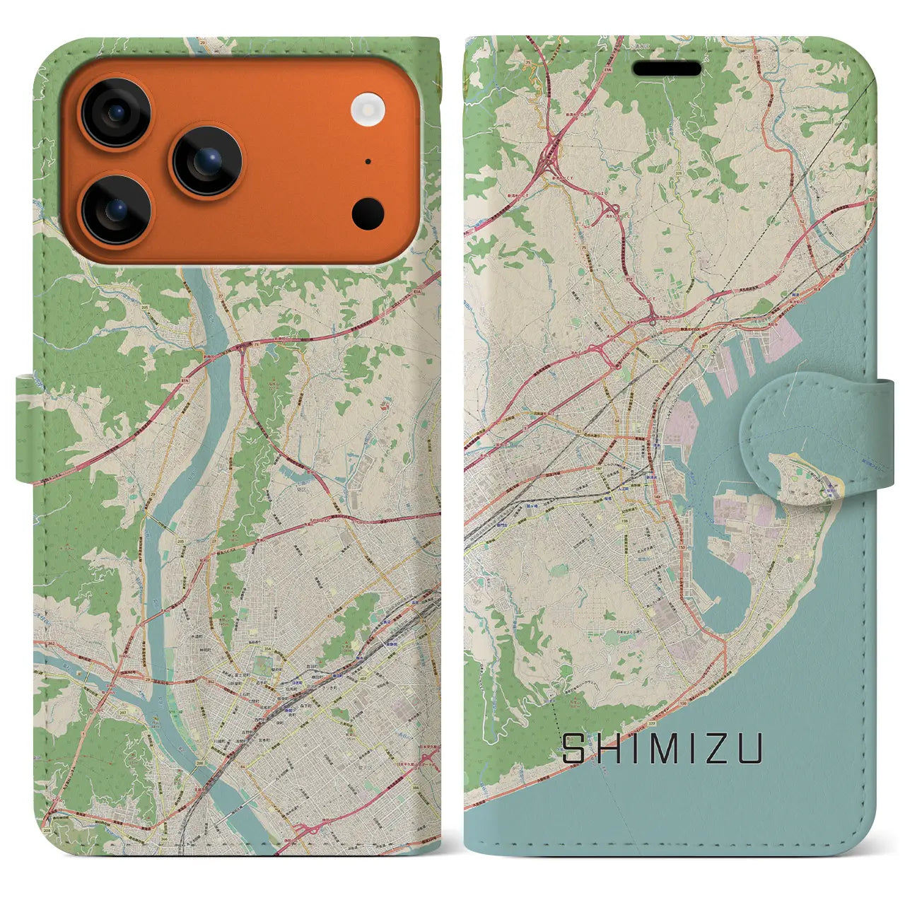 【清水(静岡県)】地図柄iPhoneケース(手帳タイプ)モノトーン・iPhone 17 Pro Max 用