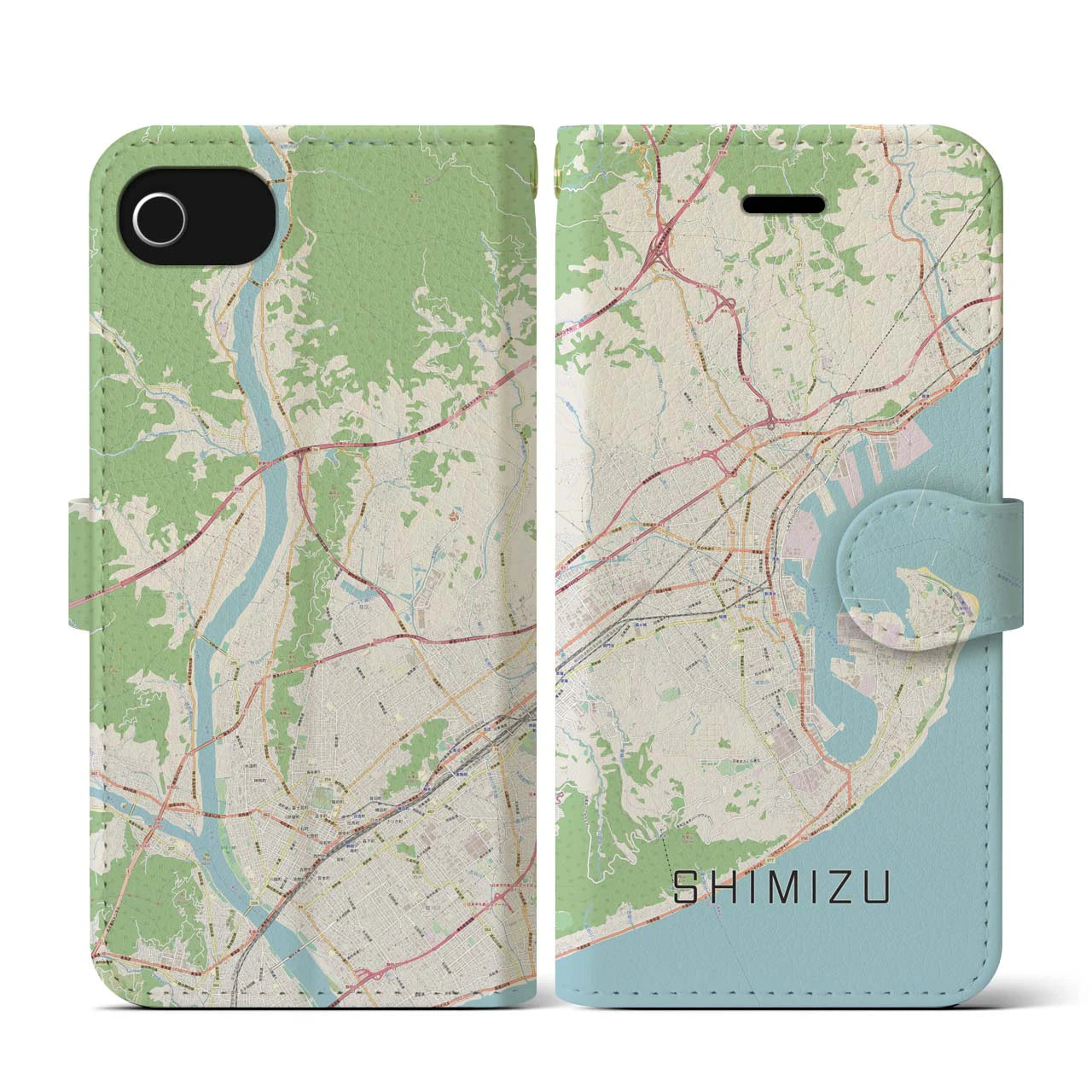 【清水(静岡県)】地図柄iPhoneケース(手帳タイプ)ナチュラル・iPhone SE(第3 / 第2世代) / 8 / 7 / 6s / 6 用