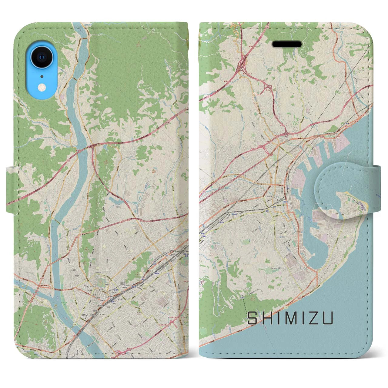 【清水(静岡県)】地図柄iPhoneケース(手帳タイプ)ナチュラル・iPhone XR 用