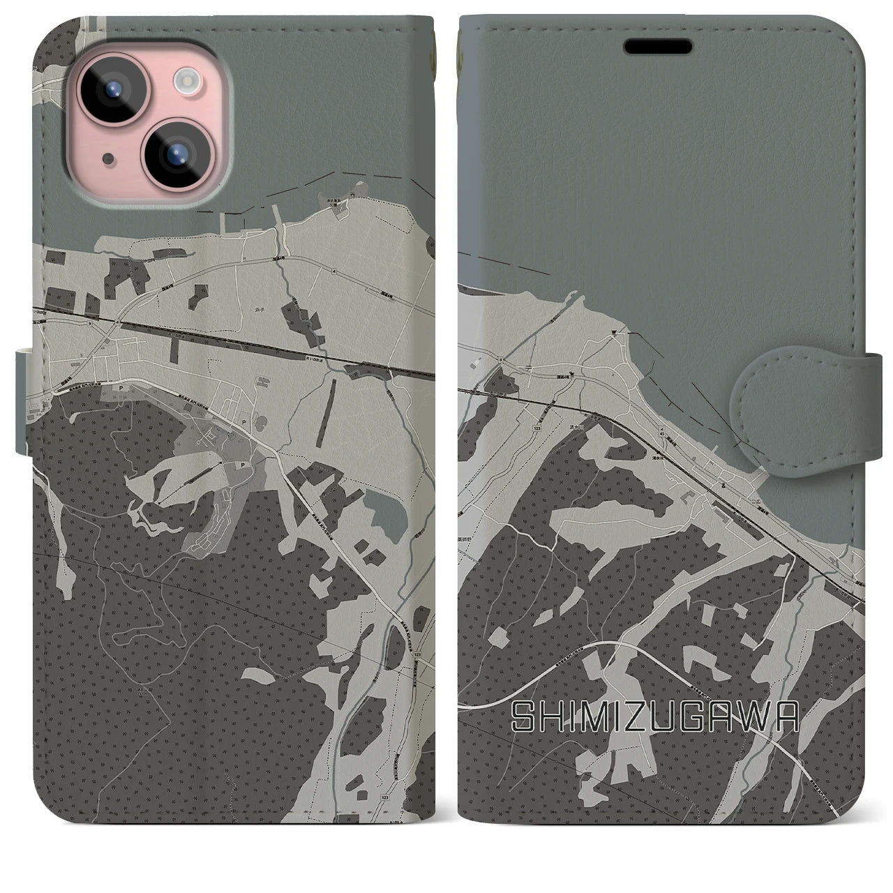 【清水川(青森県)】地図柄iPhoneケース(手帳タイプ)