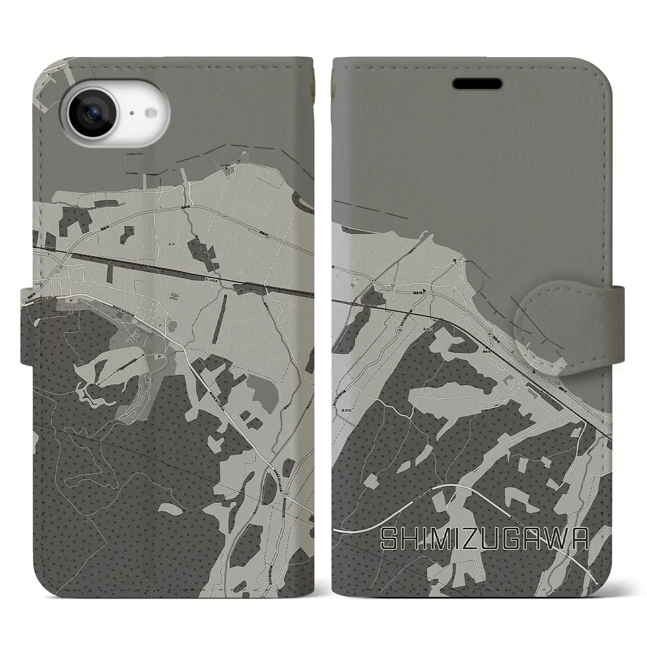 【清水川(青森県)】地図柄iPhoneケース(手帳タイプ)
