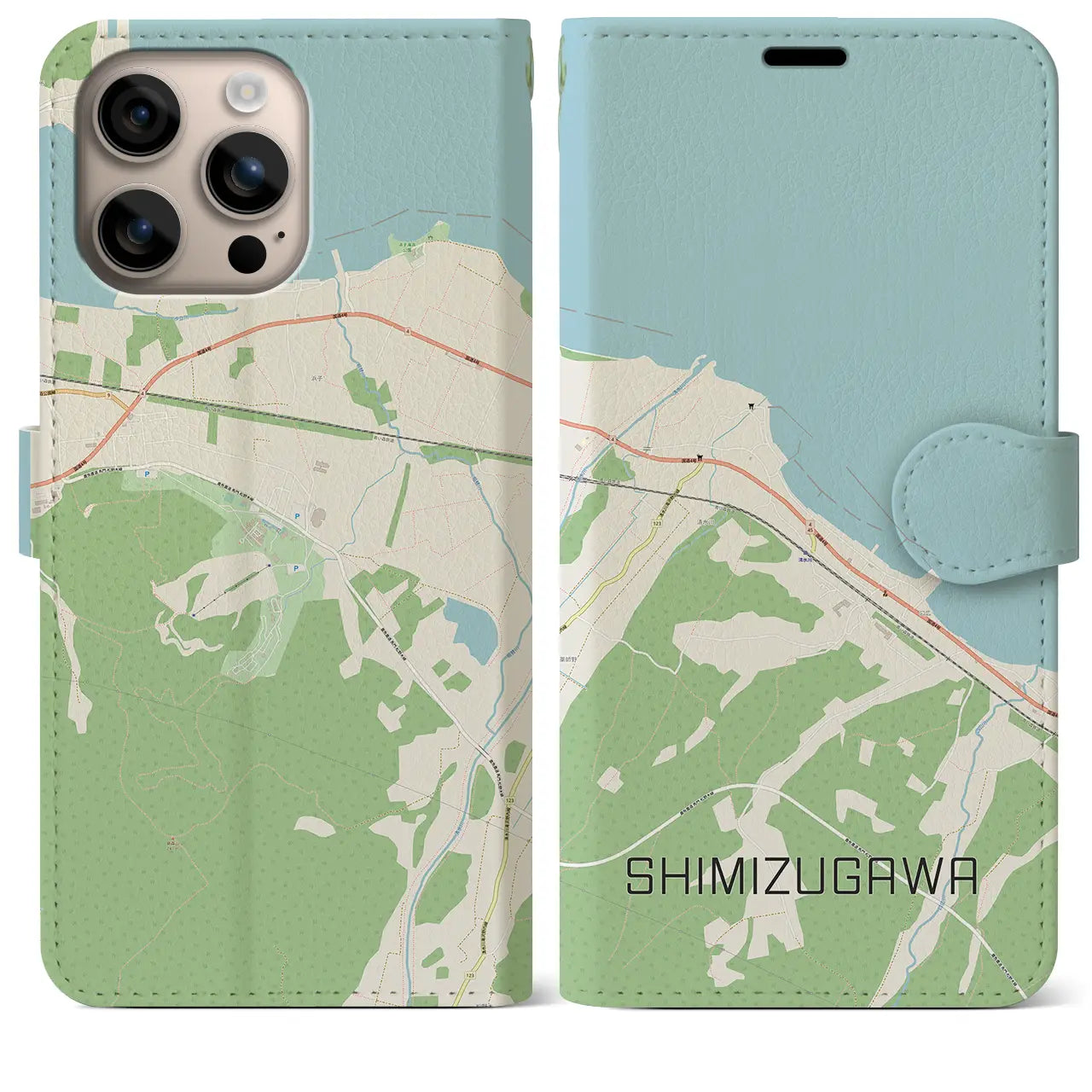 【清水川(青森県)】地図柄iPhoneケース(手帳タイプ)ナチュラル・iPhone 16 Plus 用