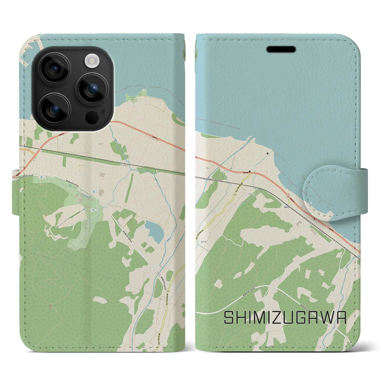 【清水川(青森県)】地図柄iPhoneケース(手帳タイプ)ナチュラル・iPhone 16 用