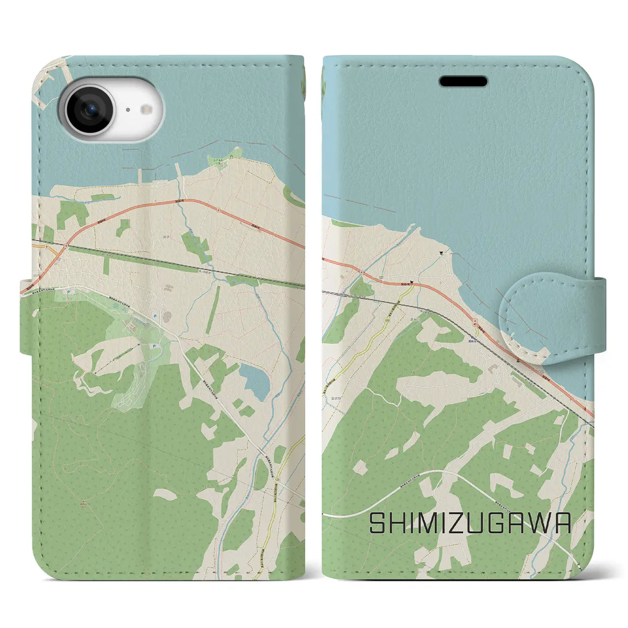 【清水川(青森県)】地図柄iPhoneケース(手帳タイプ)