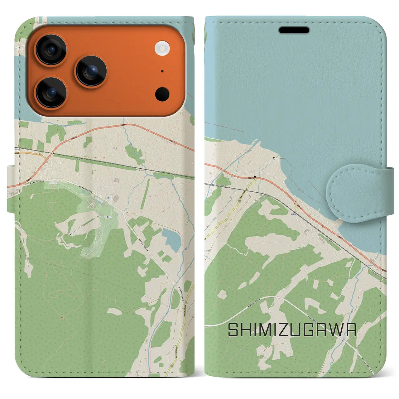 【清水川(青森県)】地図柄iPhoneケース(手帳タイプ)