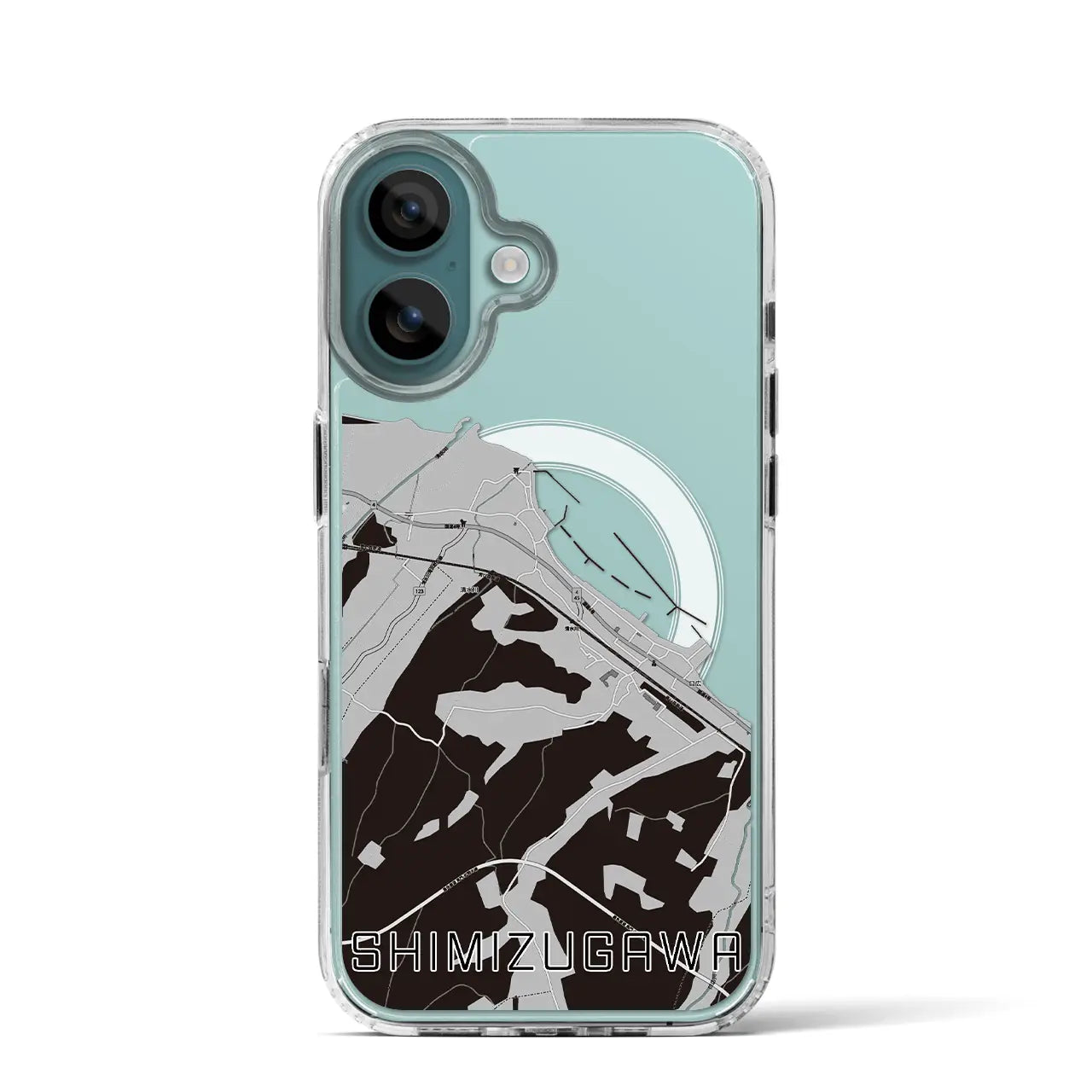 【清水川(青森県)】地図柄iPhoneケース(MagSafeタイプ)モノトーン・iPhone 16 Pro 用
