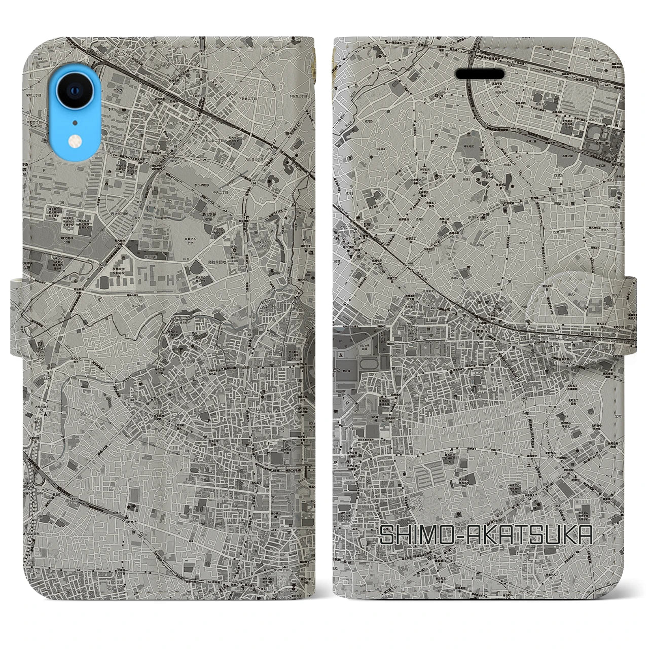 【下赤塚(東京都)】地図柄iPhoneケース(手帳タイプ)モノトーン・iPhone XR 用