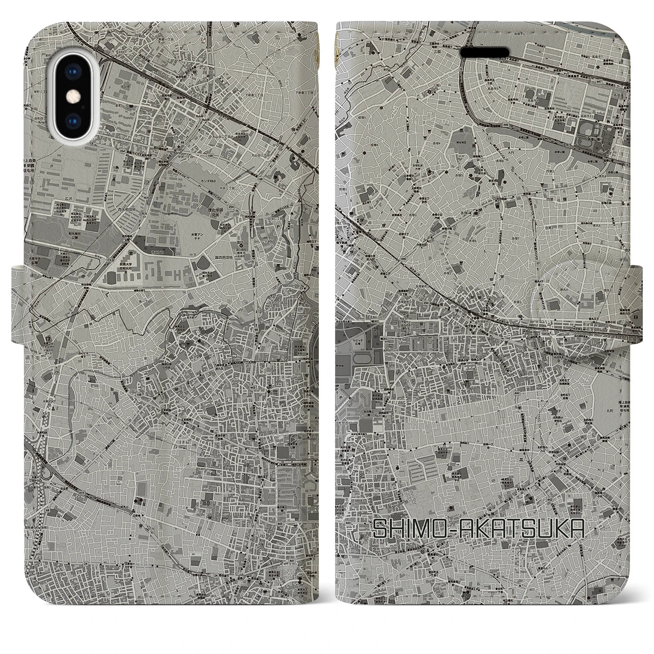 【下赤塚(東京都)】地図柄iPhoneケース(手帳タイプ)モノトーン・iPhone XS Max 用