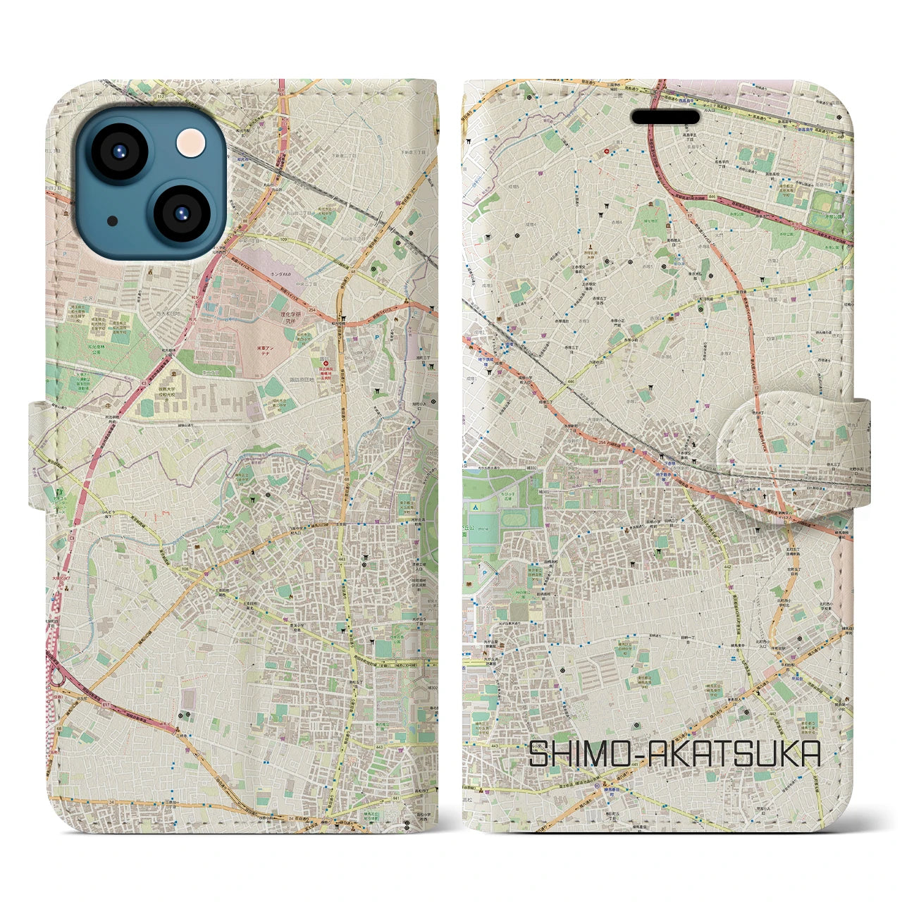 【下赤塚(東京都)】地図柄iPhoneケース(手帳タイプ)