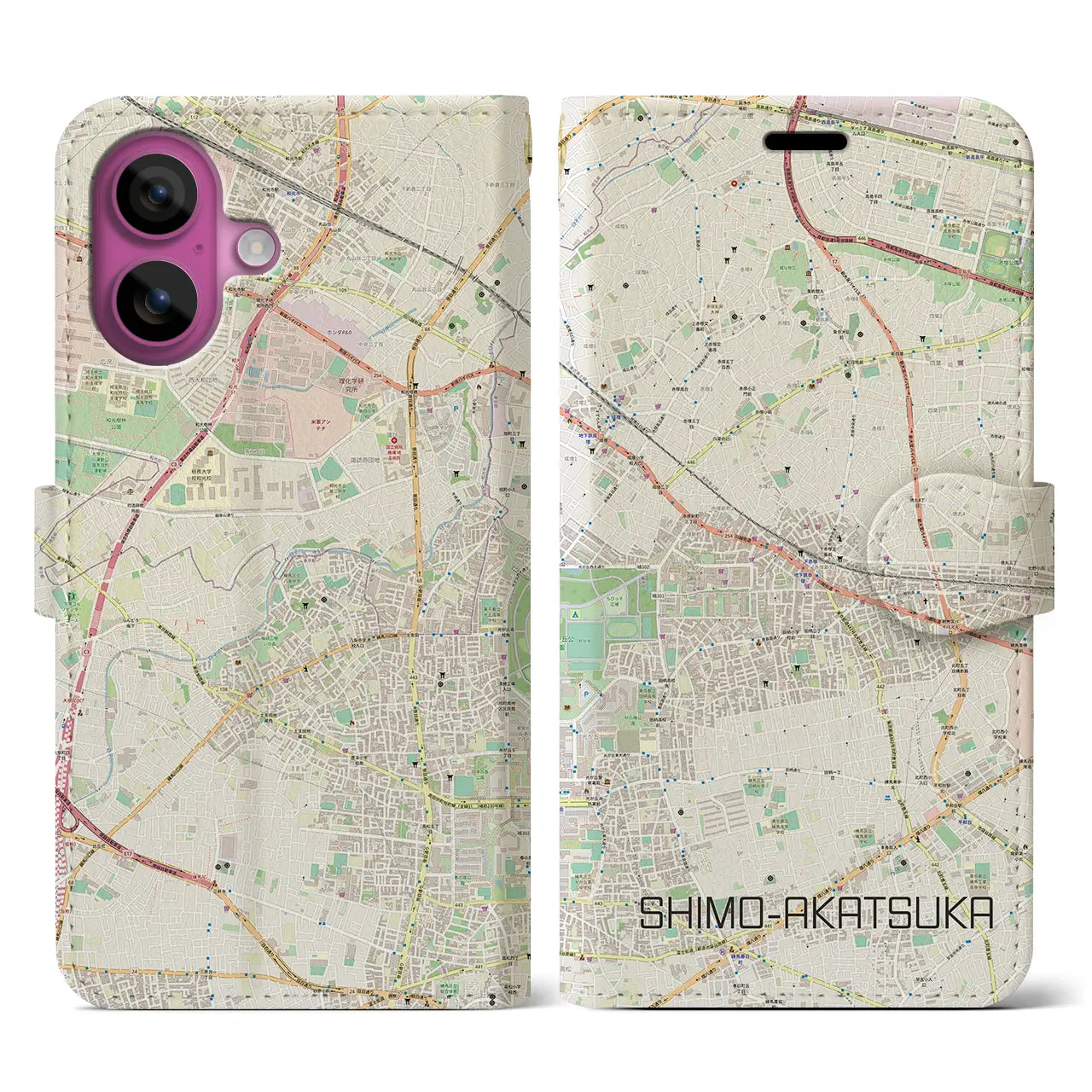 【下赤塚(東京都)】地図柄iPhoneケース(手帳タイプ)ナチュラル・iPhone 16 Pro 用