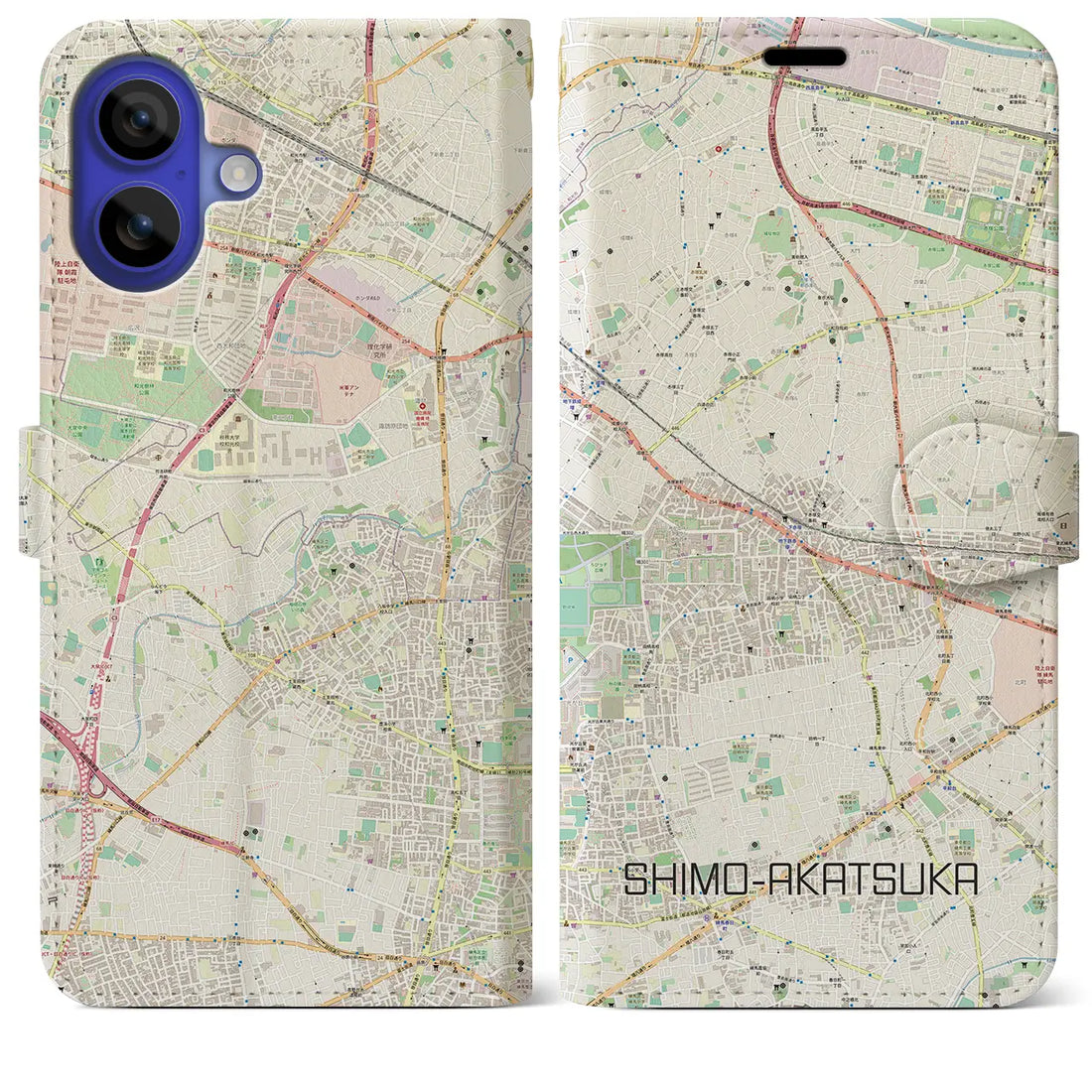 【下赤塚(東京都)】地図柄iPhoneケース(手帳タイプ)ナチュラル・iPhone 16 Pro Max 用