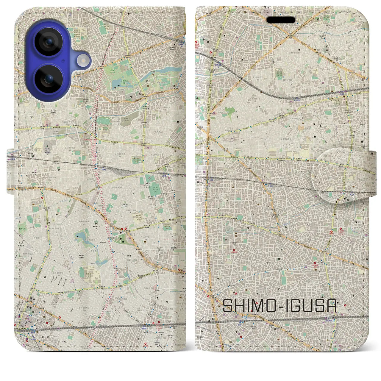【下井草(東京都)】地図柄iPhoneケース(手帳タイプ)ナチュラル・iPhone 16 Pro Max 用
