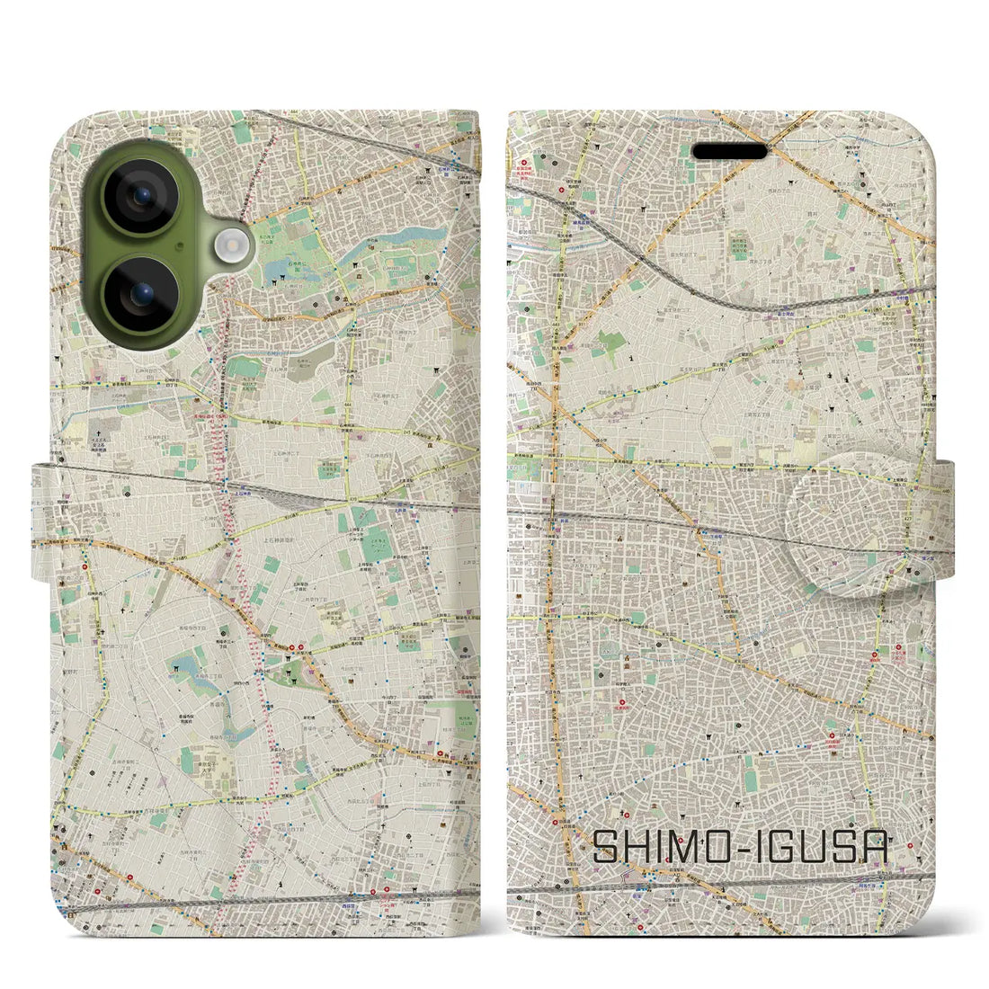 【下井草(東京都)】地図柄iPhoneケース(手帳タイプ)ナチュラル・iPhone 17 Pro Max 用